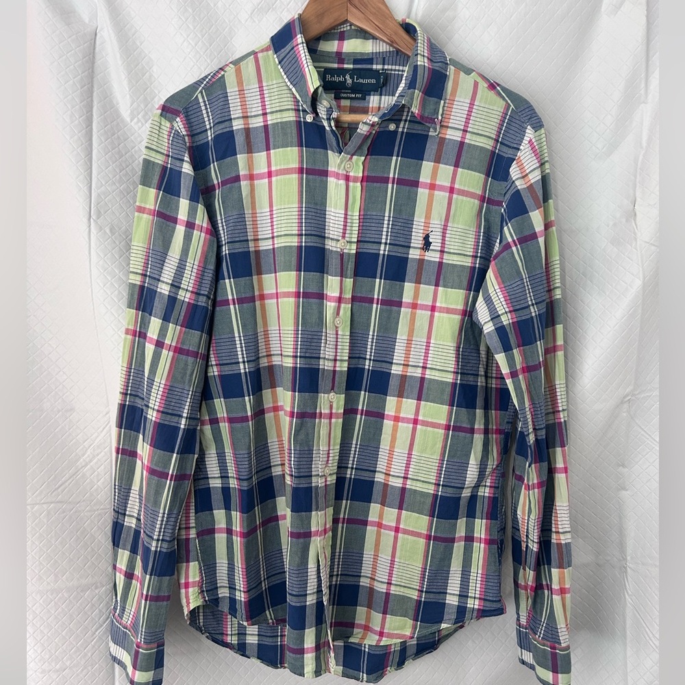 Ralph Lauren Green Navy Pink Plaid Button-Down Polo Shirt
